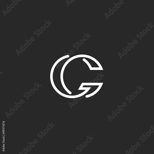 G letter logo monogram, mockup elegant black and white graphic thin line style emblem, business card template