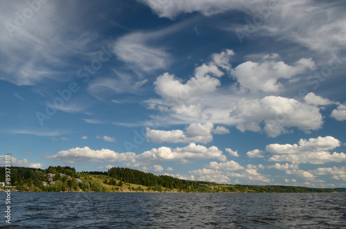 sky clouds forest river Cirrus clouds
