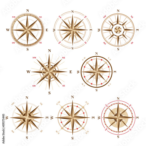 wind rose icons in vintage style