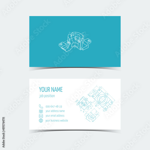 Engineering card. 3D drawing. Blue color. vector