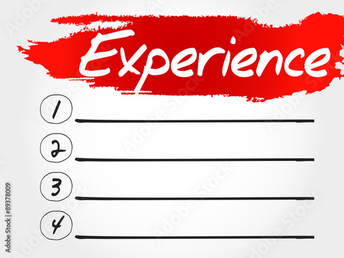 Experience blank list, business concept