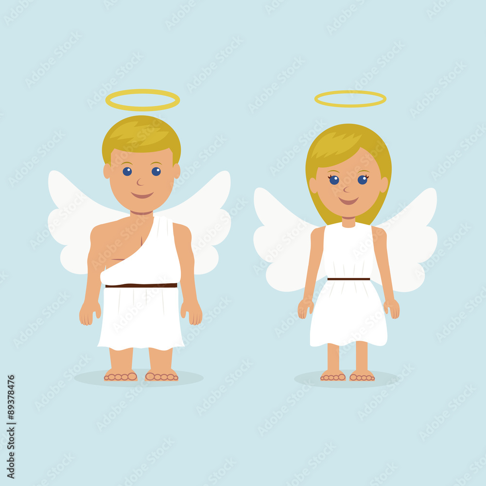 Man and a woman dressed as an angel with wings and a halo Man and a woman dressed as an angel with wings and a halo