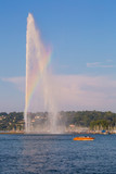 Geneva Fountain, rainbow and boat
