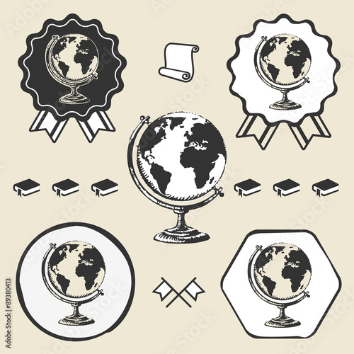 Vintage earth globe icon symbol emblem label collection