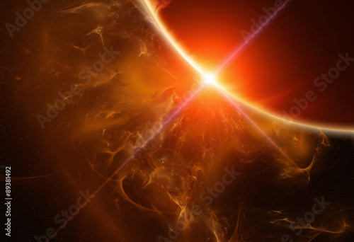 Fototapeta Naklejka Na Ścianę i Meble -  Gas Planet with Rising Star and Nebula on background