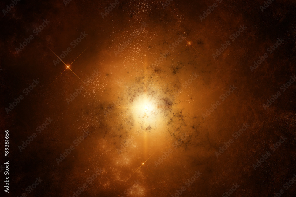 Orange Nebula with stars on background - obrazy, fototapety, plakaty 
