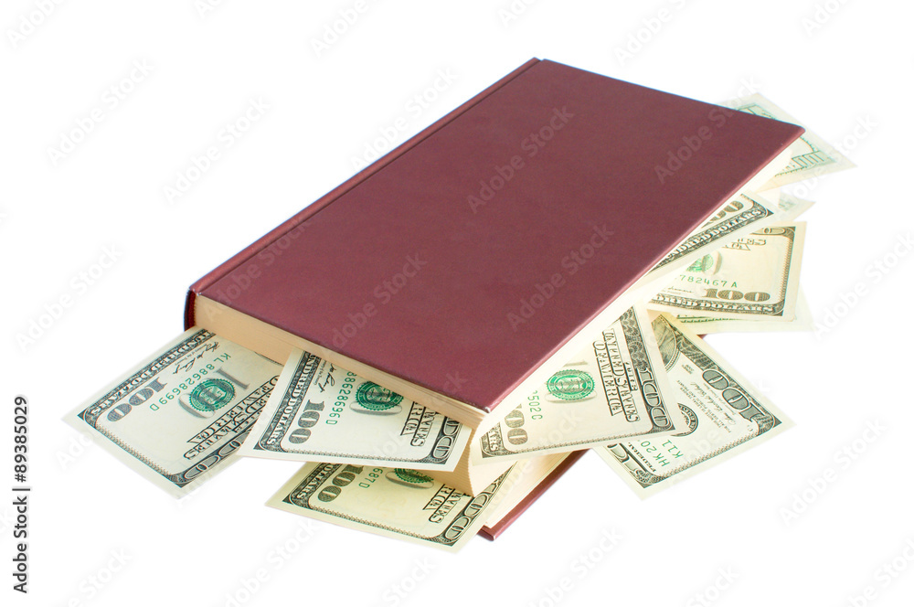 Book with money on white background Book with money on white background
