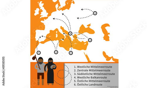 Flüchtlingswege nach Europa. Infografik flat design