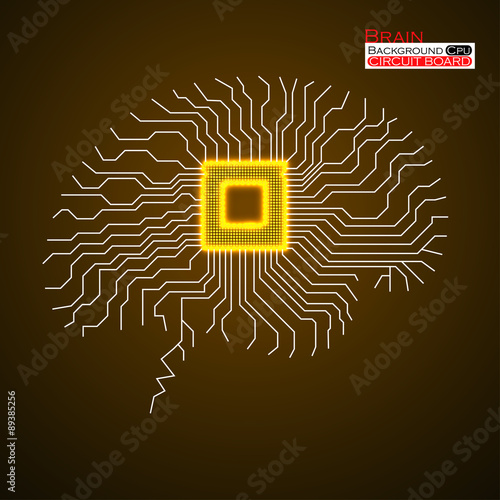 Brain. Cpu. Microprocessor. Circuit board. Abstract technology background. Vector illustration. Eps 10