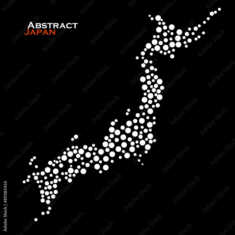 Abstract map of Japan from colorful circles. Vector illustration