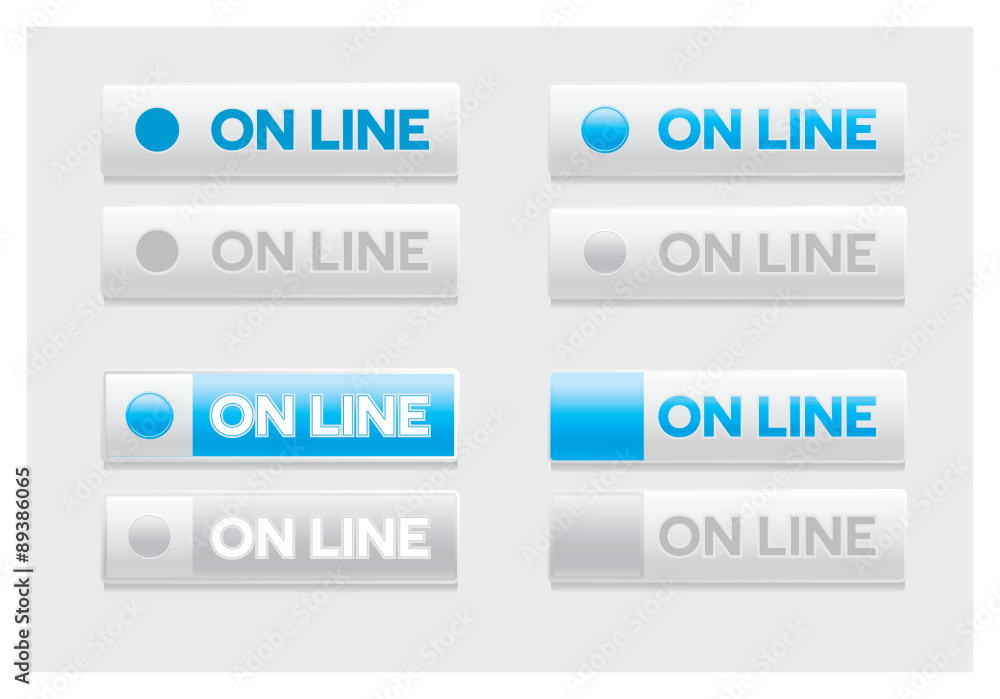 On-line vector buttons set. White-blue gamma. On-line vector buttons set. White-blue gamma.