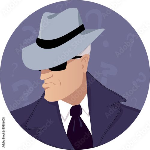 Male secret agent in a hat and sunglasses, vector illustration, no transparencies, EPS 8