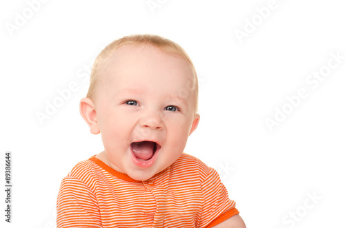 portrait of funny baby boy with open mouth