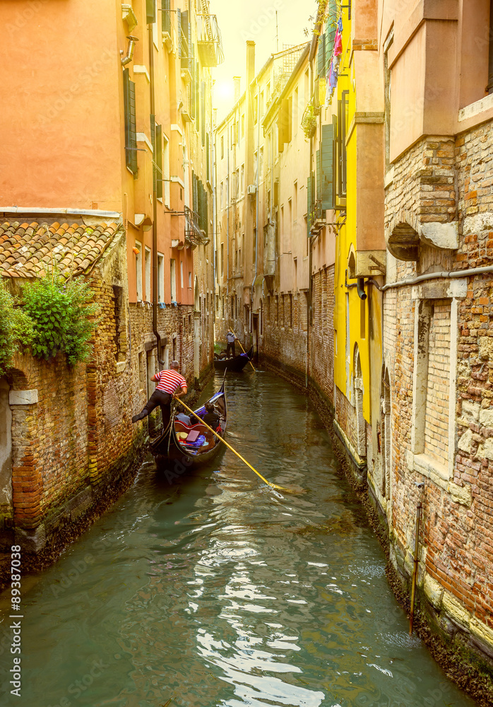 Canal with gondolas in Venice, Italy
