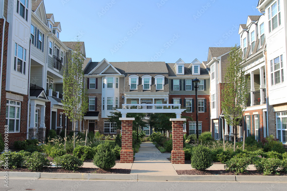 Townhouses in the Richmond suburbs in the sunny summer day 