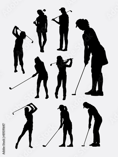 Female golfer sport silhouettes