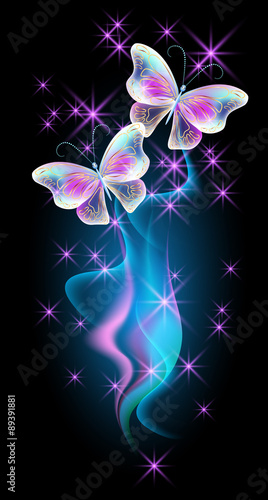 Fototapeta Butterflies with glowing firework