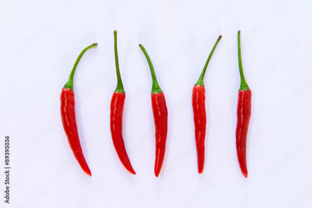Red chili pepper on a white background.