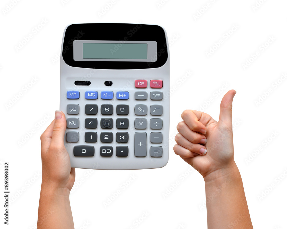 Hand with calculator isolated on white background Hand with calculator isolated on white background