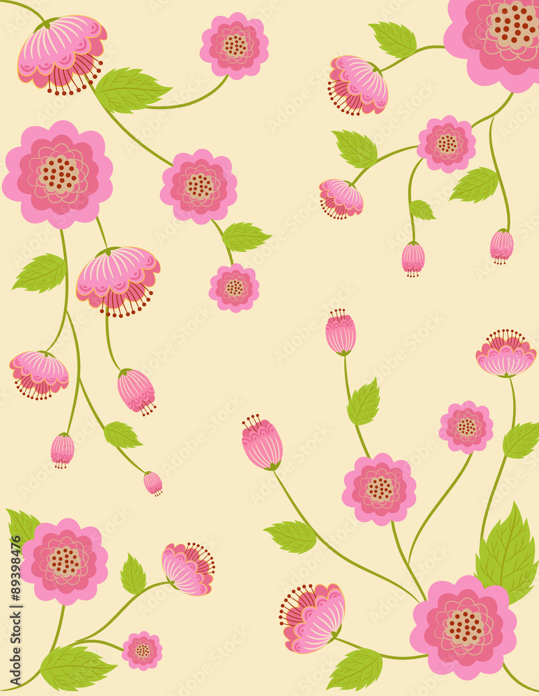 beautyful pink flowers vintage style pattern background
