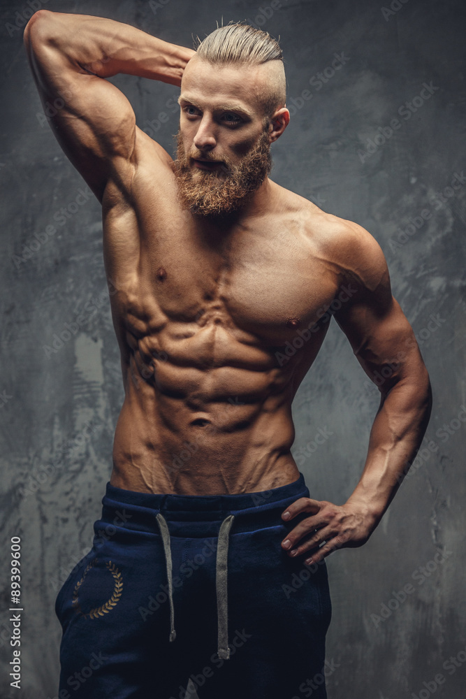 Fototapeta premium Shirtless bodybuilder with beard.