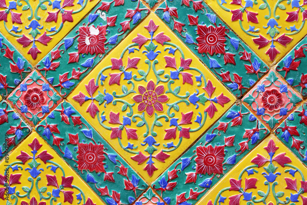 Art of tile is beautiful in Thai temple, colorful