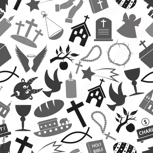 christianity religion symbols grayscale seamless pattern eps10