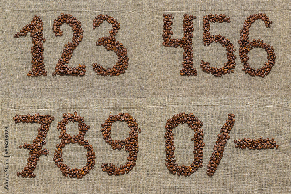 set of numbers from coffee beans set of numbers from coffee beans