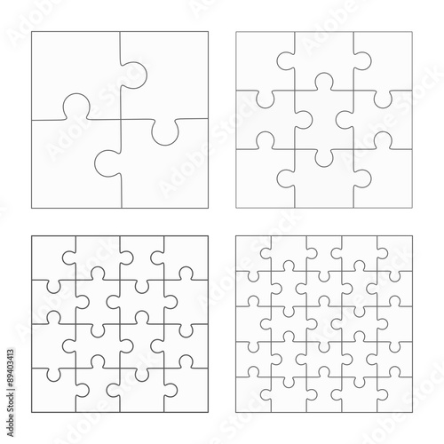 Jigsaw puzzle four vector flat blank templates set