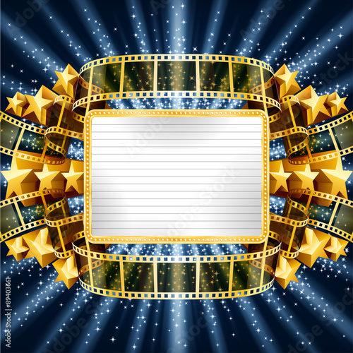Background with golden banner and film strip