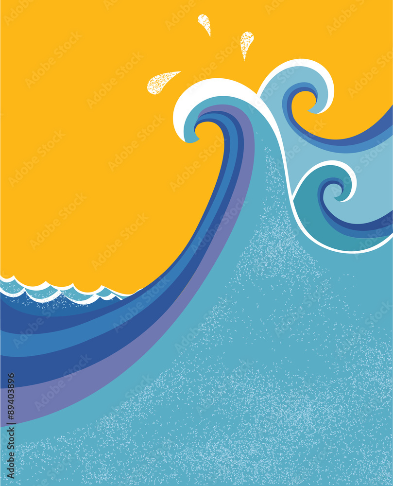 Obraz premium Sea waves poster. Vector illustration of sea landscape.