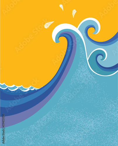 Sea waves poster. Vector illustration of sea landscape.