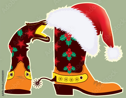 Cowboy boots and Santa's red hat for design