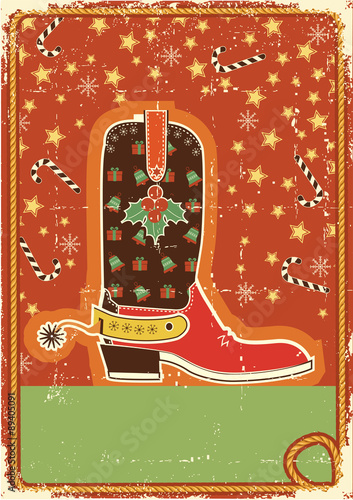 Cowboy  christmas card with boot for text