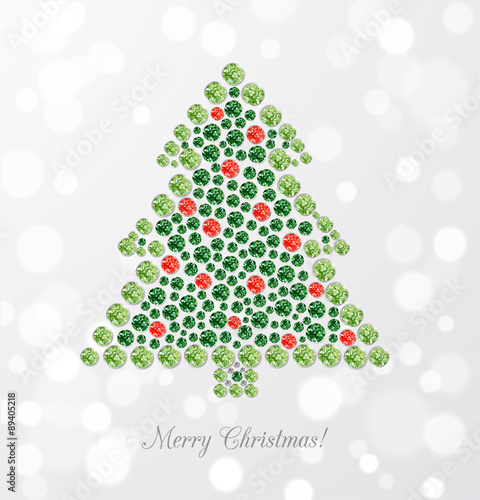 Greeting card with Christmas tree made of jewels
