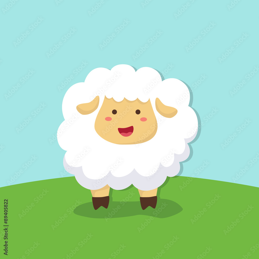 Fototapeta premium Cute Sheep Standing in Field Background