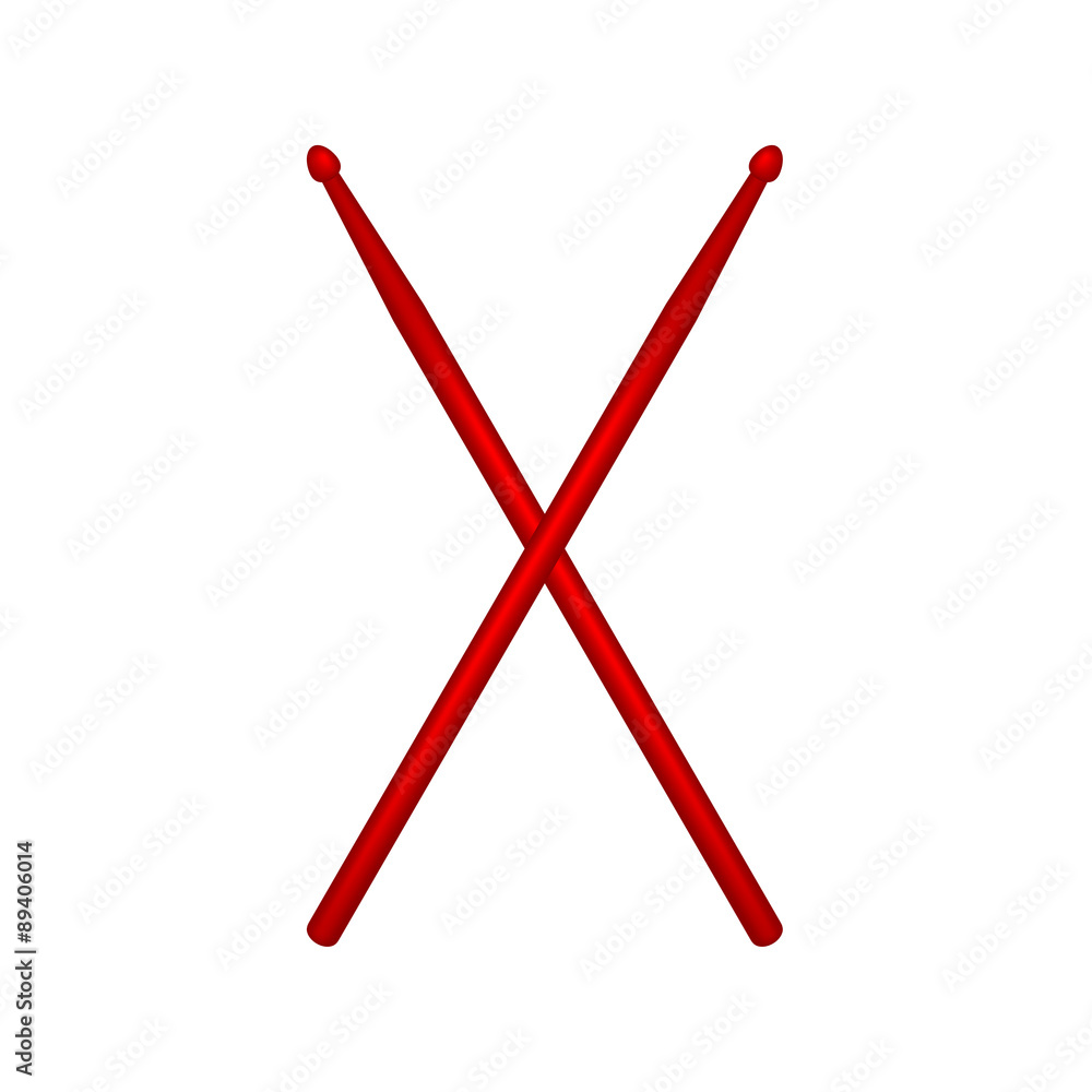 Crossed pair of red wooden drumsticks Crossed pair of red wooden drumsticks