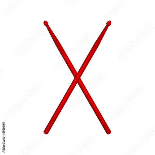 Crossed pair of red wooden drumsticks