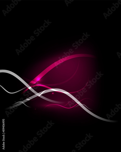Pink wave elements in dark space with copyspace