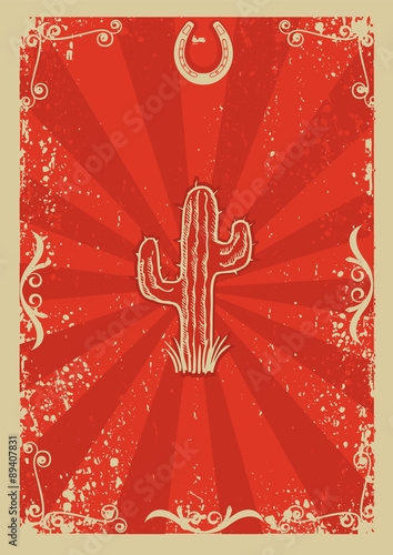 Cowboy old paper background for text with cactus