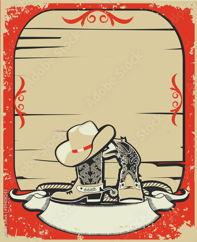 Cowboy elements.Red background with grunge elements decoration