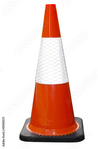 Bright orange red traffic cone isolated on white background