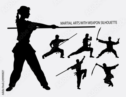 Wushu with weapon martial arts sport silhouette