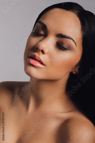 Beauty woman face closeup isolated on white background. Beautifu