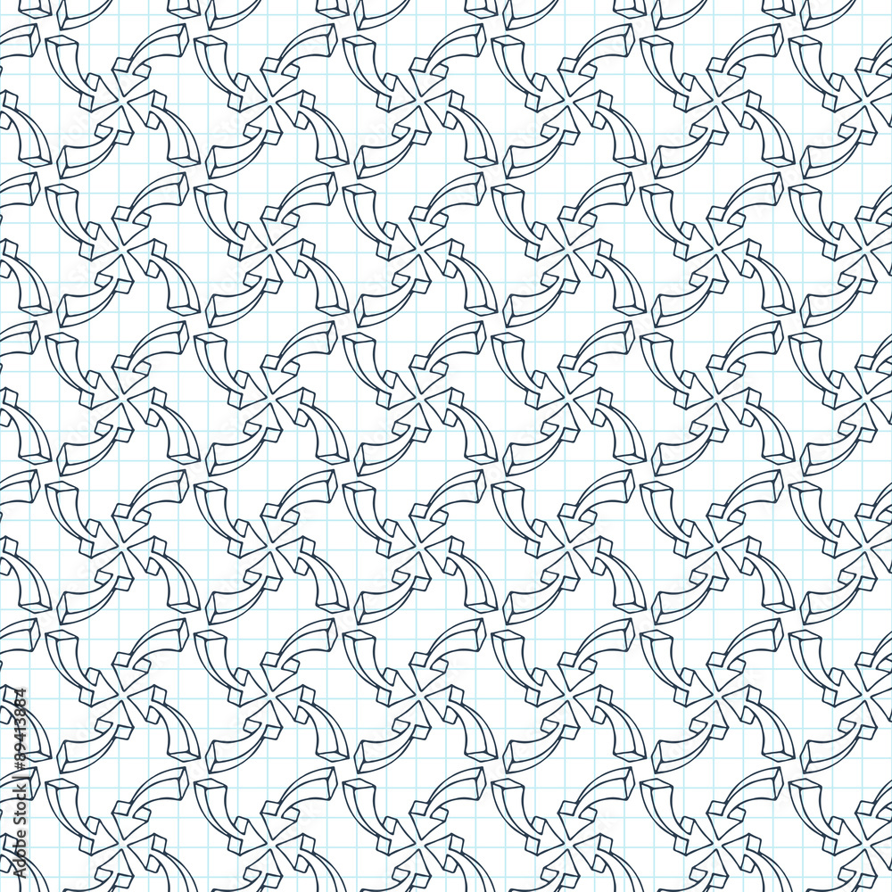 Vector seamless pattern of volumetric arrows on checkered paper Vector seamless pattern of volumetric arrows on checkered paper