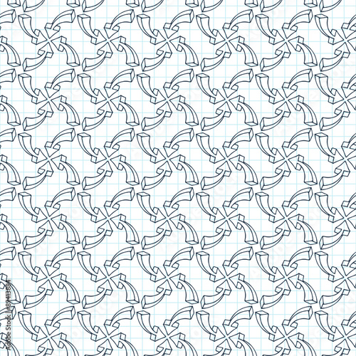 Vector seamless pattern of volumetric arrows on checkered paper