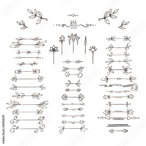 Set of vector plant frames, dividers, branches. Doodle