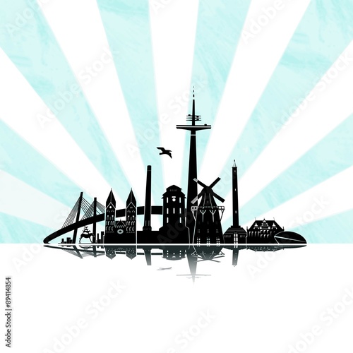 Bremer Winterlandschaft Skyline Umriss Vektor Sonnenstrahlen Silhoutte Panorama