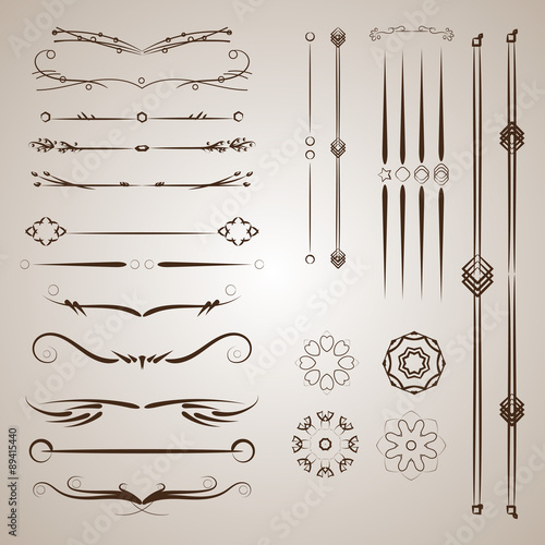 A diverse collection of vector dividers, bumpers, frames, ornaments, podecherkivany. Floral elements