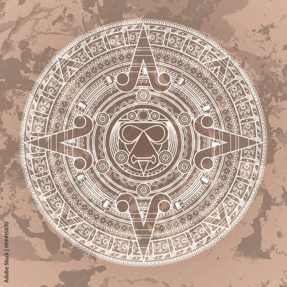 Vector circular pattern in the style of the Aztec calendar stone